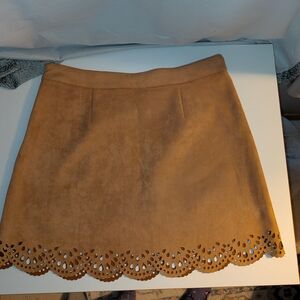 Love Tan Mini Skirt with Cutout Hem